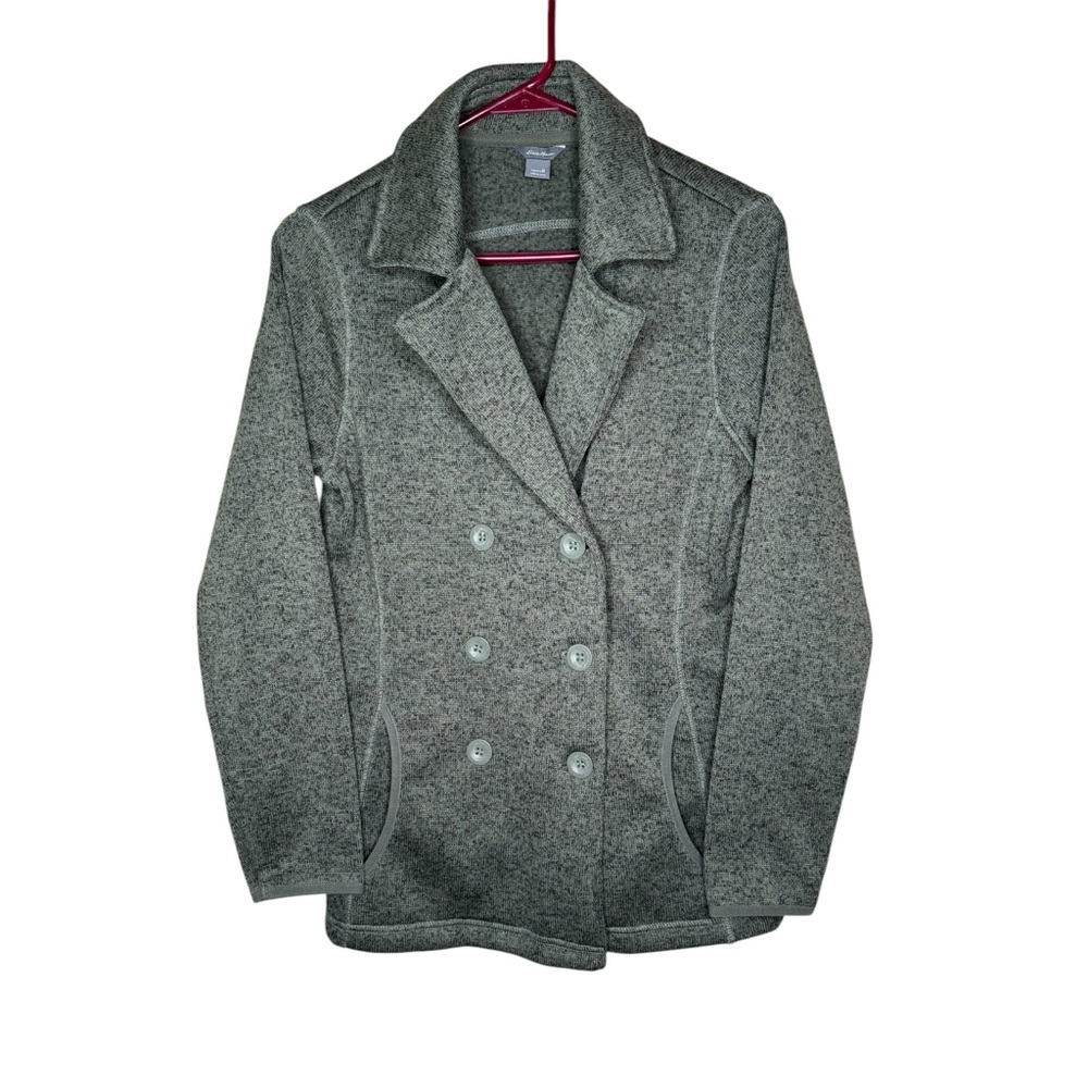 Eddie Bauer Heather Gray Double-Breasted Fleece Cardigan